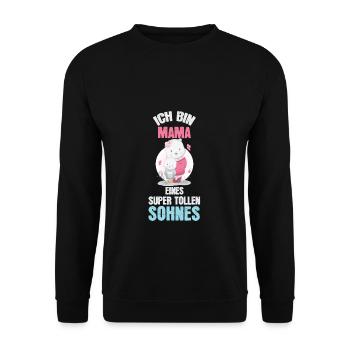 Ich bin Mama eines super tollen Sohnes - Unisex Pullover - Schwarz - Vorne - Alina (178cm) & Michal (187cm)