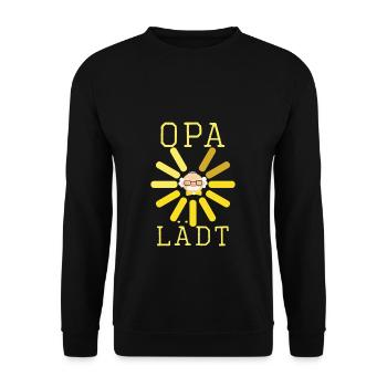 Opa lädt Großvater werden Enkelkind - Unisex Pullover - Schwarz - Vorne - Alina (178cm) & Michal (187cm)