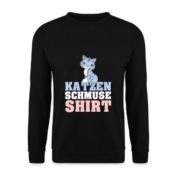 Katzen Schmuse Shirt Katze kuscheln streicheln Kat - Unisex Pullover - Schwarz - Vorne - Alina (178cm) & Michal (187cm)