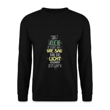 Die Küche sieht aus wie Sau. Habe das Licht ausgem - Unisex Pullover - Schwarz - Vorne - Alina (178cm) & Michal (187cm)