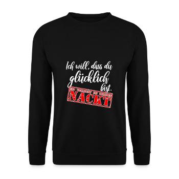 Glücklich und nackt Männer Shirt Beziehung TShirt - Unisex Pullover - Schwarz - Vorne - Alina (178cm) & Michal (187cm)