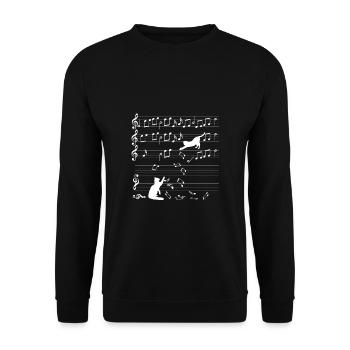Katzen Musik Noten Spielzeug Instrument Geschenk - Unisex Pullover - Schwarz - Vorne - Alina (178cm) & Michal (187cm)