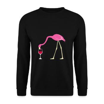 Lustiges Durstiger Flamingo Rotwein Geschenk - Unisex Pullover - Schwarz - Vorne - Alina (178cm) & Michal (187cm)
