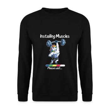 Installing Muscles Please Wait Unicorn Fitness - Unisex Sweatshirt - black - Front - Alina (178cm) & Michal (187cm)