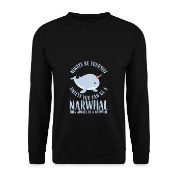 ALWAYS BE YOURSELF NARWAL - Unisex Pullover - Schwarz - Vorne - Alina (178cm) & Michal (187cm)