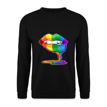 LGBT Gay Pride Kiss Kussmund Gay Rainbow Lips - Unisex Sweatshirt - black - Front - Alina (178cm) & Michal (187cm)