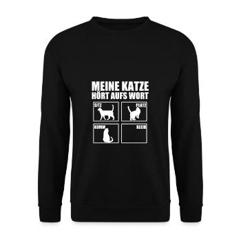 My cat listens to the word cats saying Shirt Fun - Unisex Sweatshirt - black - Front - Alina (178cm) & Michal (187cm)