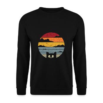 Katzen Vintage Cat Meer Sonnenuntergang Geschenk - Unisex Pullover - Schwarz - Vorne - Alina (178cm) & Michal (187cm)