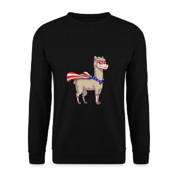 4. Juli Super Lama Alpaca Patriot Amerika USA - Unisex Pullover - Schwarz - Vorne - Alina (178cm) & Michal (187cm)