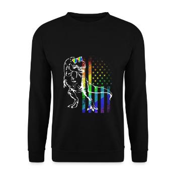 Pride Rainbow Dinosaur T-Rex Gay PRIDE FLAG USA - Unisex Sweatshirt - black - Front - Alina (178cm) & Michal (187cm)