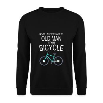 Alter Mann mit Fahrrad - Unisex Pullover - Schwarz - Vorne - Alina (178cm) & Michal (187cm)
