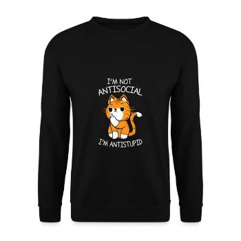 Anti Social Stupid Cat Loner Idiot Gift - Unisex Sweatshirt - black - Front - Alina (178cm) & Michal (187cm)
