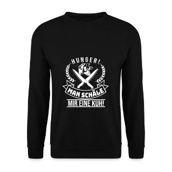 Kuh Grillen Hunger Fleischfresser Fleisch Geschenk - Unisex Pullover - Schwarz - Vorne - Alina (178cm) & Michal (187cm)