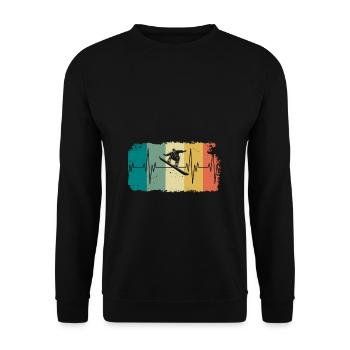 Snowboard Herzschlag Vintage EKG Winter Geschenk - Unisex Pullover - Schwarz - Vorne - Alina (178cm) & Michal (187cm)