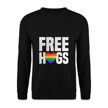 Free Hugs Gay LGBT Pride Rainbow Heart Gift - Unisex Sweatshirt - black - Front - Alina (178cm) & Michal (187cm)