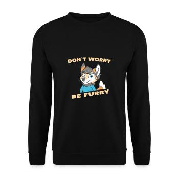 Don't Worry Be Furry - Furry Fandom Fursuiter - Unisex Pullover - Schwarz - Vorne - Alina (178cm) & Michal (187cm)