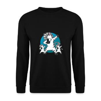 Dabbing Zebra Lustig Dab Tanz Geschenk Geburtstag - Unisex Pullover - Schwarz - Vorne - Alina (178cm) & Michal (187cm)