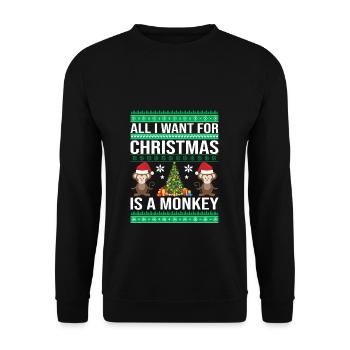 ALL I WANT FOR CHRISTMAS IS A MONKEY UGLY CHRISTMA - Unisex Pullover - Schwarz - Vorne - Alina (178cm) & Michal (187cm)