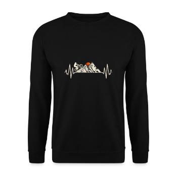 Mountain bike heartbeat uphill downhill MTB mountains - Unisex Sweatshirt - black - Front - Alina (178cm) & Michal (187cm)
