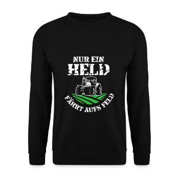 Vintage Nur ein Held fährt aufs Feld Design Bauern - Unisex Pullover - Schwarz - Vorne - Alina (178cm) & Michal (187cm)