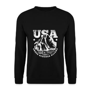 USA Unser Schönes Allgäu Berge Wandern Geschenk - Unisex Pullover - Schwarz - Vorne - Alina (178cm) & Michal (187cm)