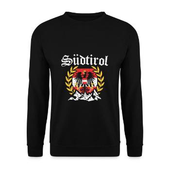 Südtirol mit Bergen Wappen Adler Tirol Österreich - Unisex Pullover - Schwarz - Vorne - Alina (178cm) & Michal (187cm)