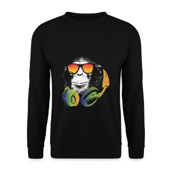 Affe DJ mit Kopfhörer und Sonnenbrille Geschenk - Unisex Pullover - Schwarz - Vorne - Alina (178cm) & Michal (187cm)