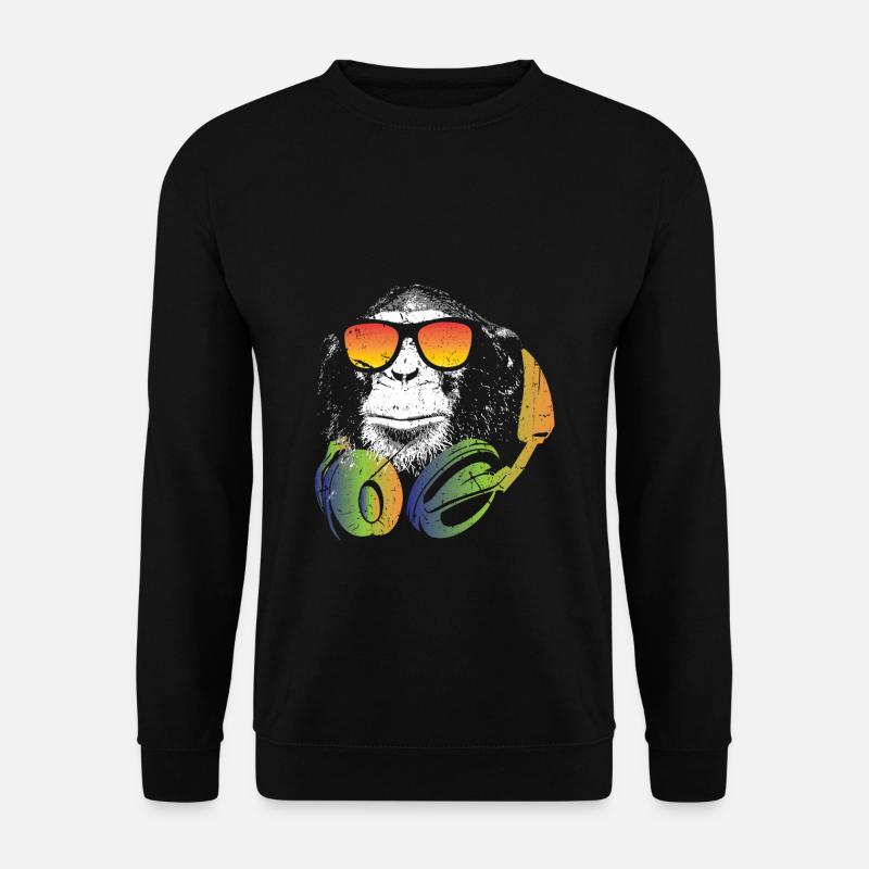 Affe DJ mit Kopfhörer und Sonnenbrille Geschenk - Unisex Pullover - Schwarz