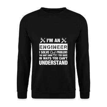 I am an engineer - Geschenkidee für Ingenieur - Unisex Pullover - Schwarz - Vorne - Alina (178cm) & Michal (187cm)