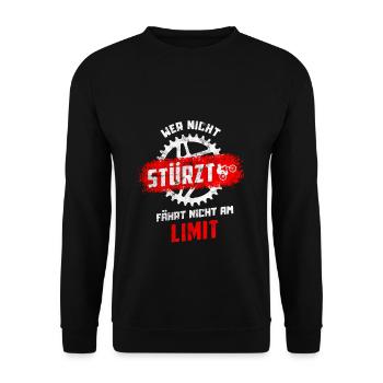 Wer nicht stürzt fährt nicht am Limit MTB - Unisex Pullover - Schwarz - Vorne - Alina (178cm) & Michal (187cm)