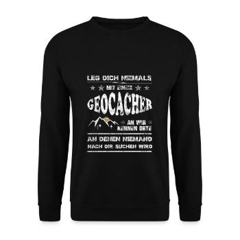 Geocaching Geschenk Geocacher Spruch Vintage - Unisex Pullover - Schwarz - Vorne - Alina (178cm) & Michal (187cm)