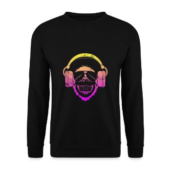 Monkey DJ Affe mit Kopfhörer und Sonnenbrille - Unisex Pullover - Schwarz - Vorne - Alina (178cm) & Michal (187cm)