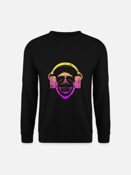 Monkey DJ Affe mit Kopfhörer und Sonnenbrille - Unisex Pullover - Schwarz