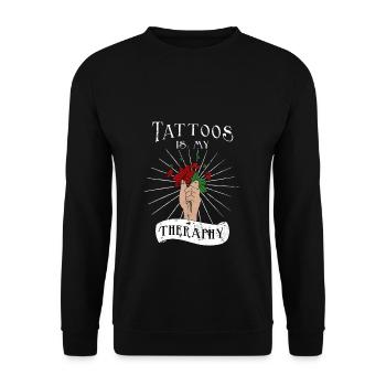 Tattoos sind meine Therapie Tätowierer - Unisex Pullover - Schwarz - Vorne - Alina (178cm) & Michal (187cm)