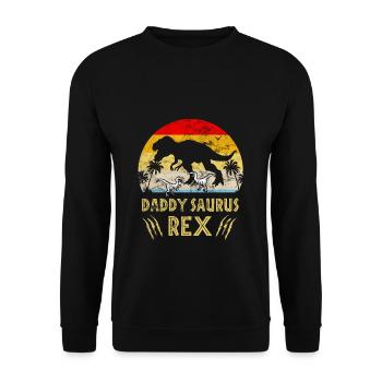 Daddy Saurus Rex Vatertag Papa Saurus Geschenk - Unisex Pullover - Schwarz - Vorne - Alina (178cm) & Michal (187cm)
