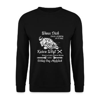 Wenn Dich Das Leben In Eine Kurve Wirft Motorrad - Unisex Pullover - Schwarz - Vorne - Alina (178cm) & Michal (187cm)
