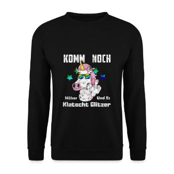 Es Klatscht Glitzer Mittelfinger - Unisex Pullover - Schwarz - Vorne - Alina (178cm) & Michal (187cm)
