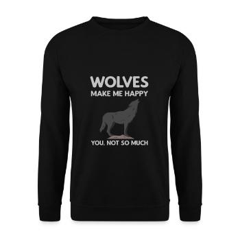 Wolves Make Me Happy Wolf - Unisex Pullover - Schwarz - Vorne - Alina (178cm) & Michal (187cm)