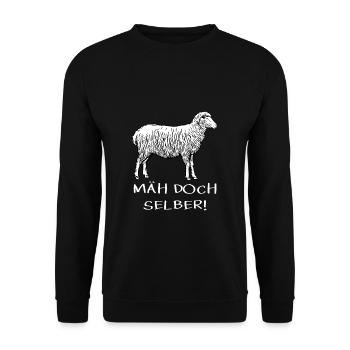 Mäh Doch Selber! Lustiges Schaf Blöken Gras Mähen - Unisex Pullover - Schwarz - Vorne - Alina (178cm) & Michal (187cm)
