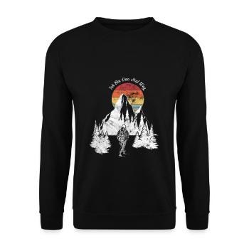 Wandern Jakobsweg Berge Natur Wanderer Hiking Retr - Unisex Pullover - Schwarz - Vorne - Alina (178cm) & Michal (187cm)