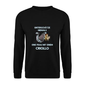 Frau Mit Criollo Pferd Reiten Ausritt - Unisex Pullover - Schwarz - Vorne - Alina (178cm) & Michal (187cm)