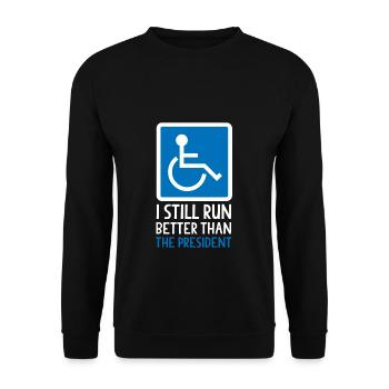 Rollstuhlfahrer lustiger Spruch - Unisex Pullover - Schwarz - Vorne - Alina (178cm) & Michal (187cm)