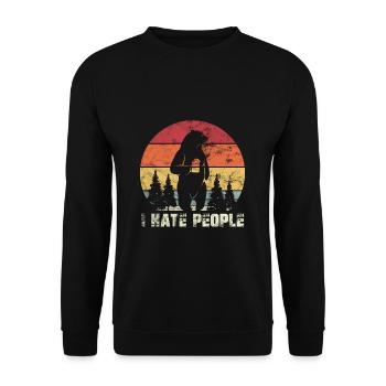 I Hate People Retro Outdoor Camping Design für Abe - Unisex Pullover - Schwarz - Vorne - Alina (178cm) & Michal (187cm)