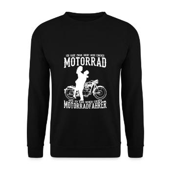 Ich habe zwar nicht mein eigenes Motorrad Bikerin - Unisex Pullover - Schwarz - Vorne - Alina (178cm) & Michal (187cm)