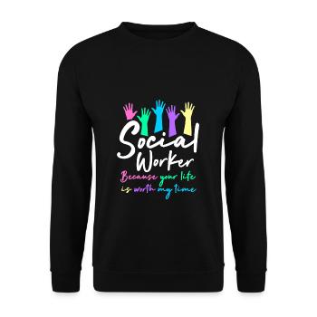 Sozialarbeiter - Unisex Pullover - Schwarz - Vorne - Alina (178cm) & Michal (187cm)