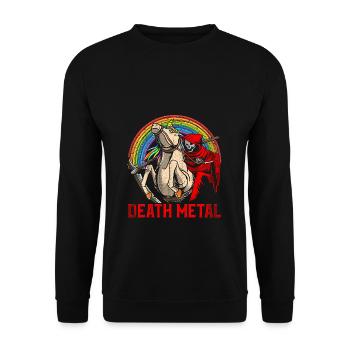 Death Metal Einhorn - Unisex Pullover - Schwarz - Vorne - Alina (178cm) & Michal (187cm)