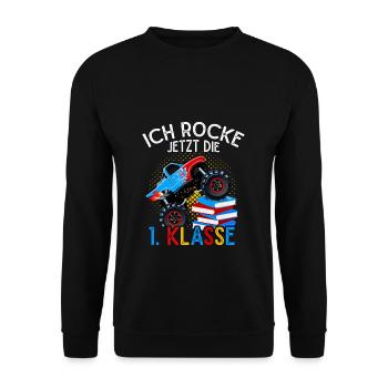 Monstertruck Auto Crash 1. Klasse Schulkind Schule - Unisex Pullover - Schwarz - Vorne - Alina (178cm) & Michal (187cm)
