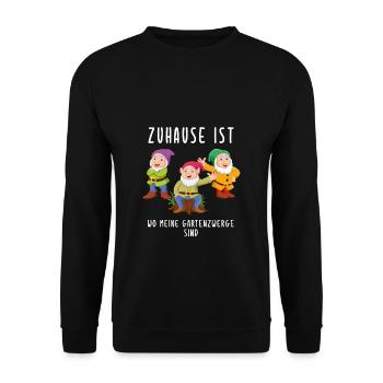 Zuhause Gartenzwerg Gartensiedlung Hobbygärtner - Unisex Pullover - Schwarz - Vorne - Alina (178cm) & Michal (187cm)