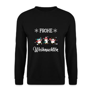 Frohe Weihnachten Pinguine - Weihnachts - Unisex Pullover - Schwarz - Vorne - Alina (178cm) & Michal (187cm)