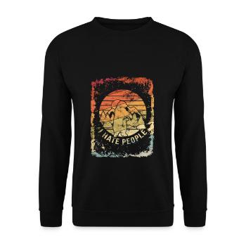 Retro Vintage I Hate People Bär Camping Berge Gesc - Unisex Pullover - Schwarz - Vorne - Alina (178cm) & Michal (187cm)